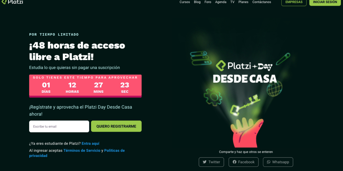 Platzi plataforma de educación más grande a nivel Latinoamérica, estará gratis por 48 hrs